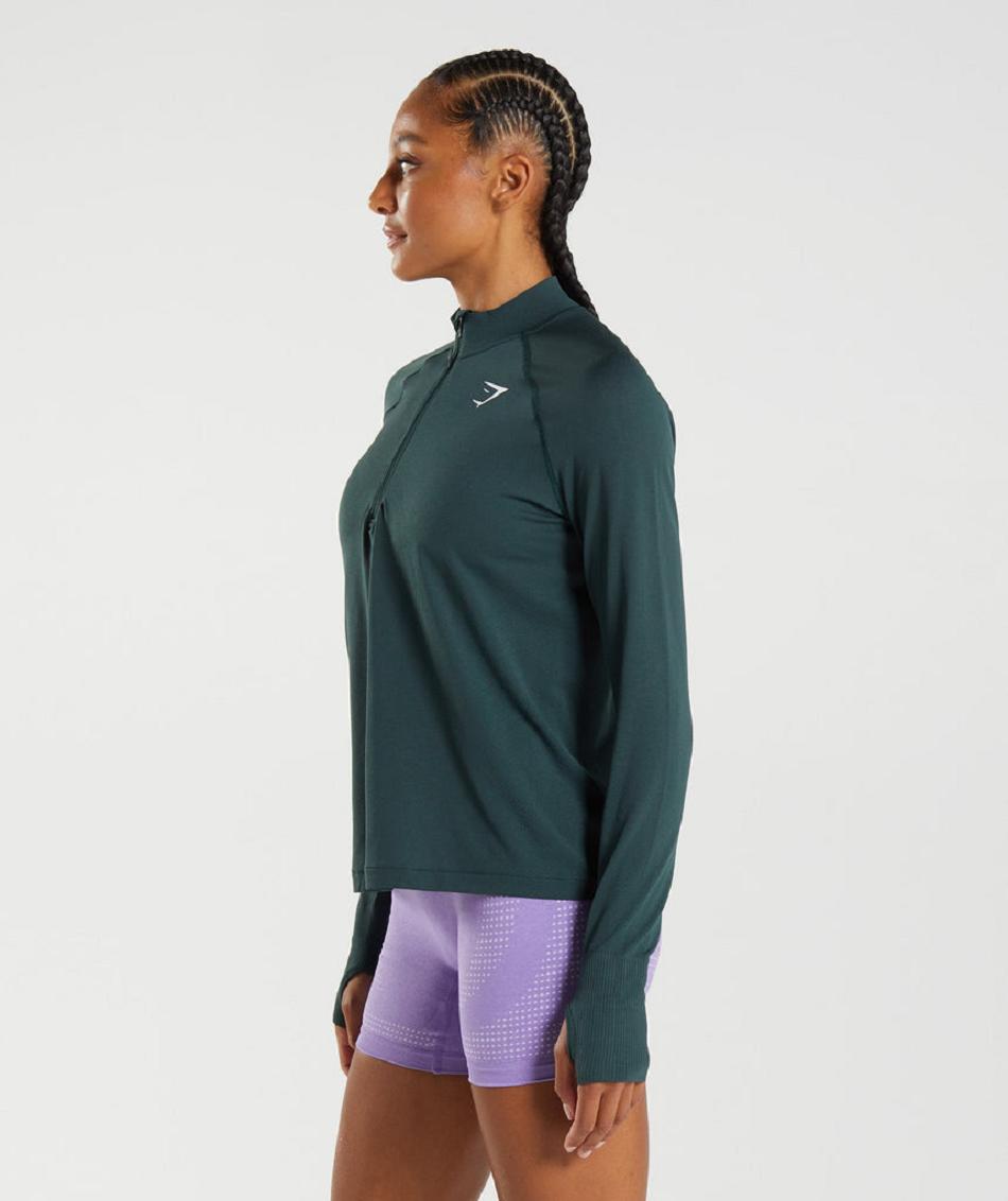 Accessories Damskie Gymshark Vital Seamless 1/2 Zip Zielone | PL 2516OKI